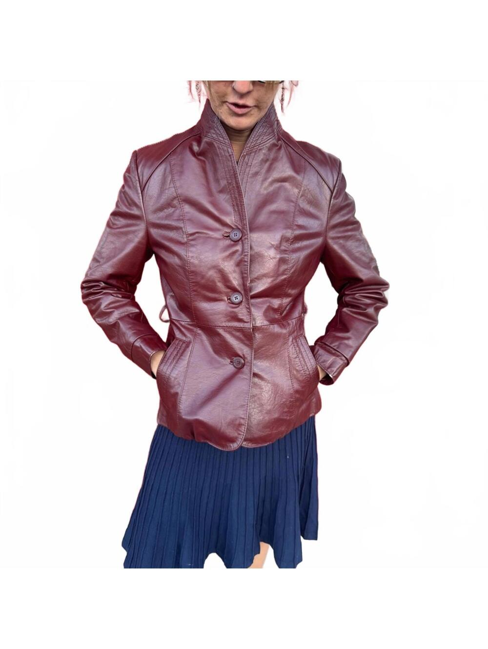 1970s Bermans Burgundy Leather Blazer – Vintage Women’s Size 8
